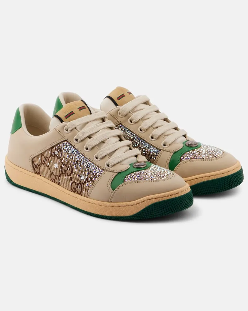 Gucci Sneakers Screener mit Leder und Kristallen Multicolor