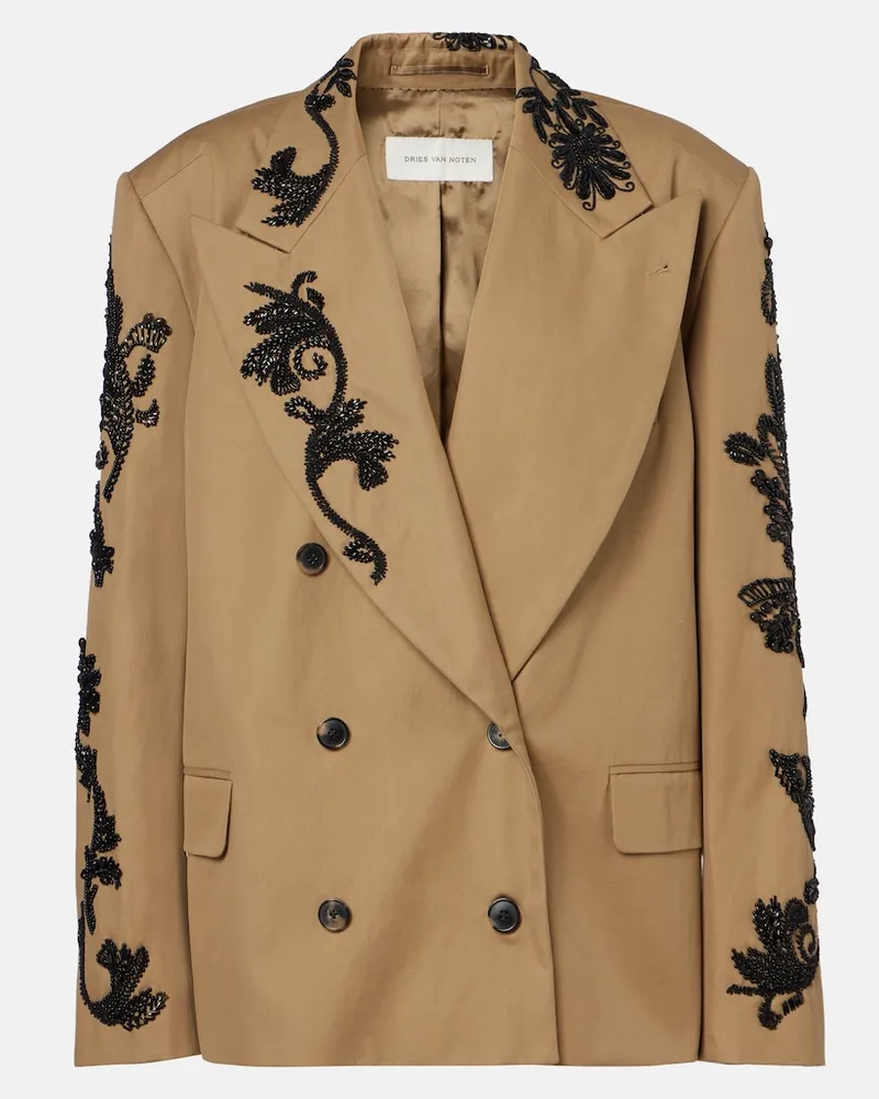 Dries van Noten Verzierter Blazer aus Baumwolle Beige