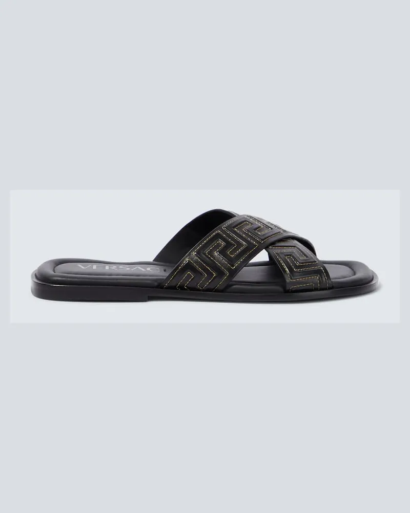 Versace Sandalen Greca aus Leder Schwarz