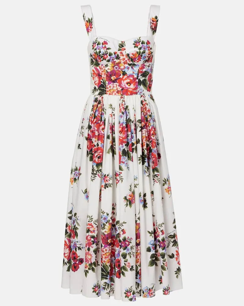Dolce & Gabbana Bedrucktes Bustier-Kleid aus Baumwolle Weiß
