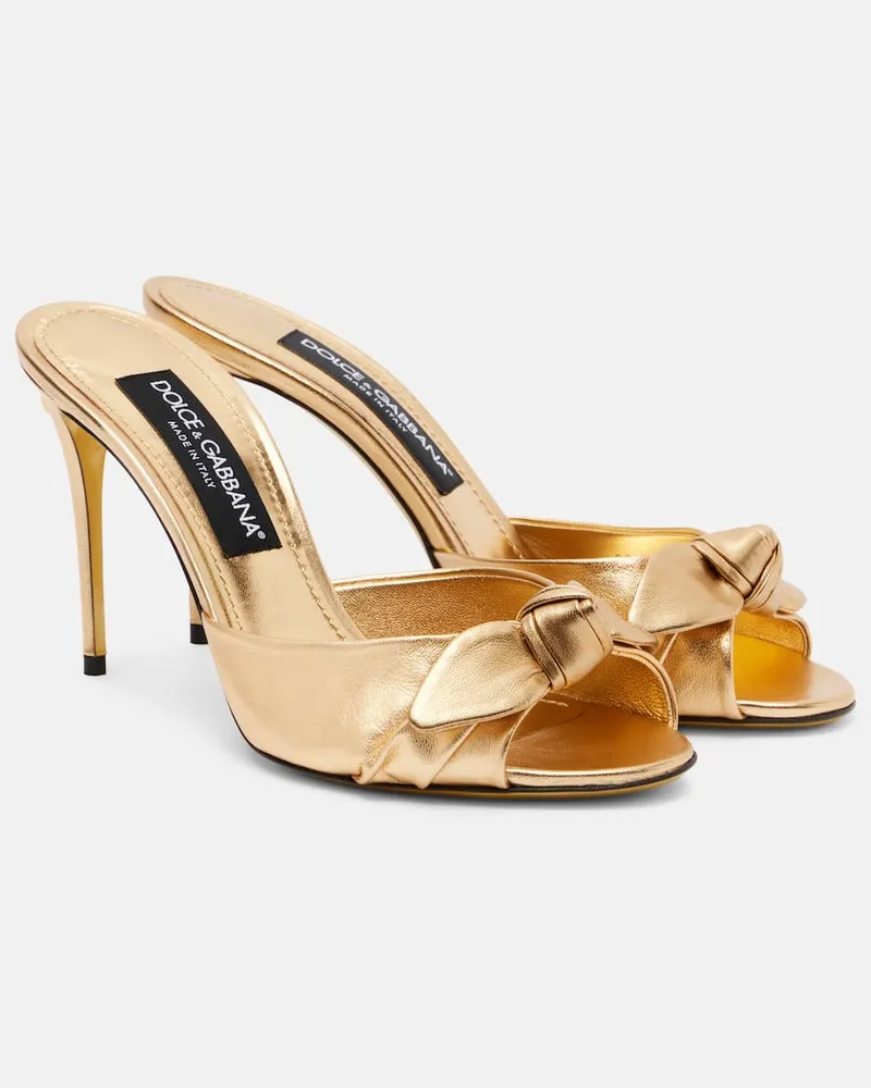 Dolce & Gabbana Pantoletten aus Metallic-Leder Gold