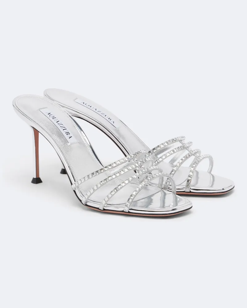 Aquazzura Mules Sensation aus Metallic-Leder Silber