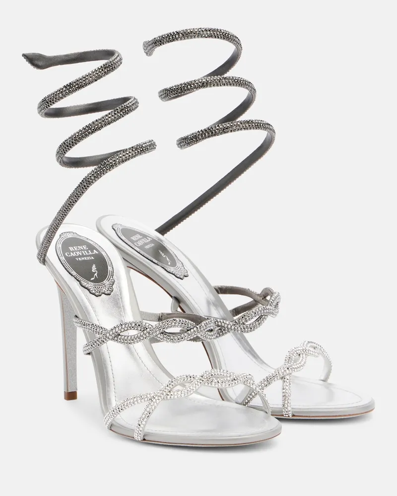 René Caovilla Sandalen Cleo aus Satin mit Kristallen Silber