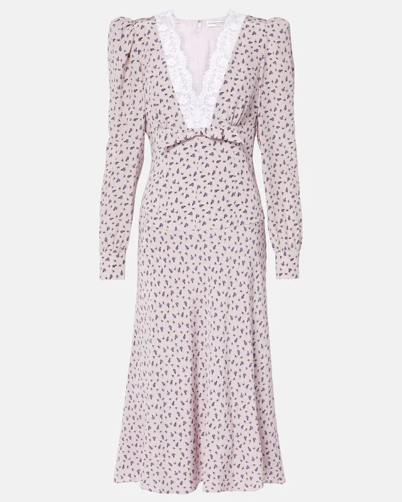 Alessandra Rich Bedrucktes Midikleid aus Seide mit Spitze Pink