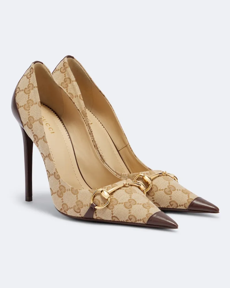 Gucci Pumps Donna Horsebit aus GG Canvas Braun