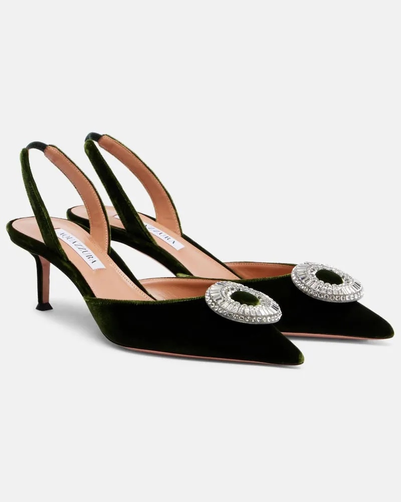 Aquazzura Verzierte Slingback-Pumps Crystal Hoop 50 Grün
