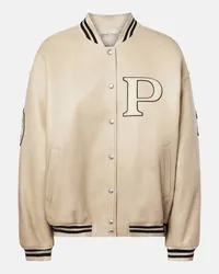 Prada Wattierte Collegejacke aus Leder Beige