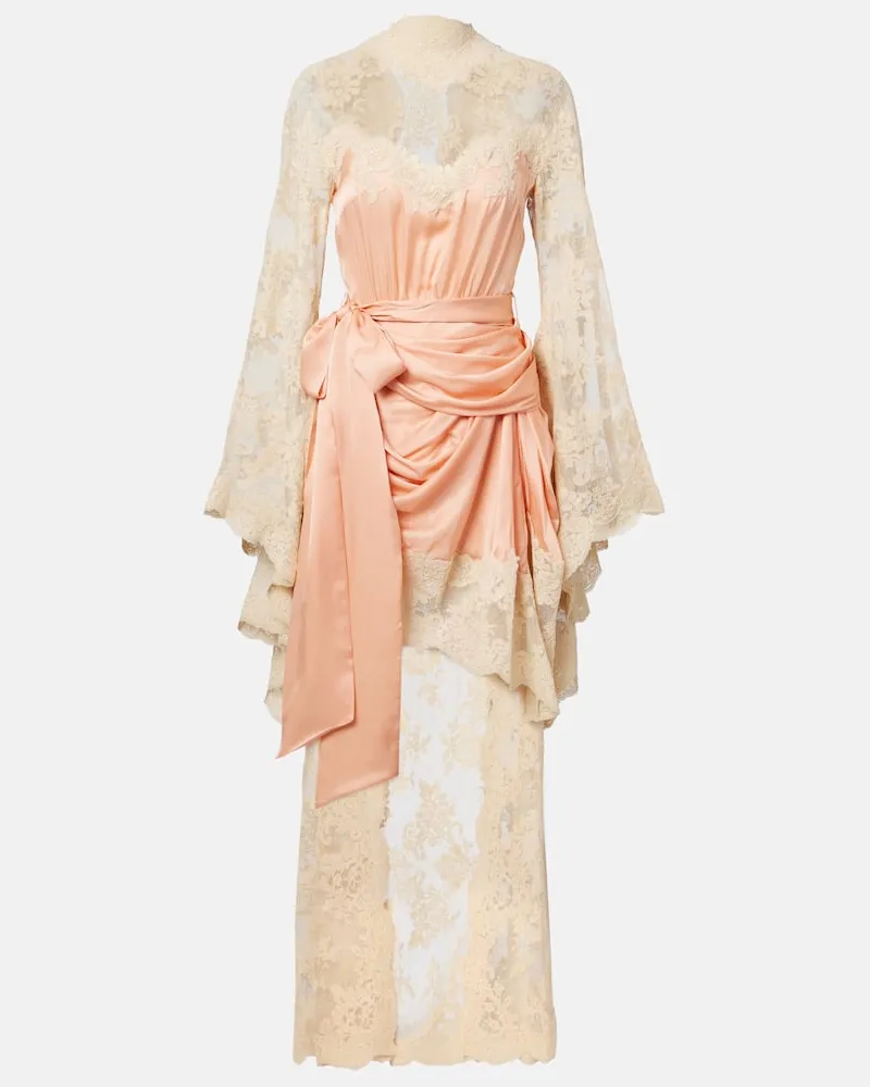 Zimmermann Robe Hypnotic aus Seidensatin mit Spitze Beige