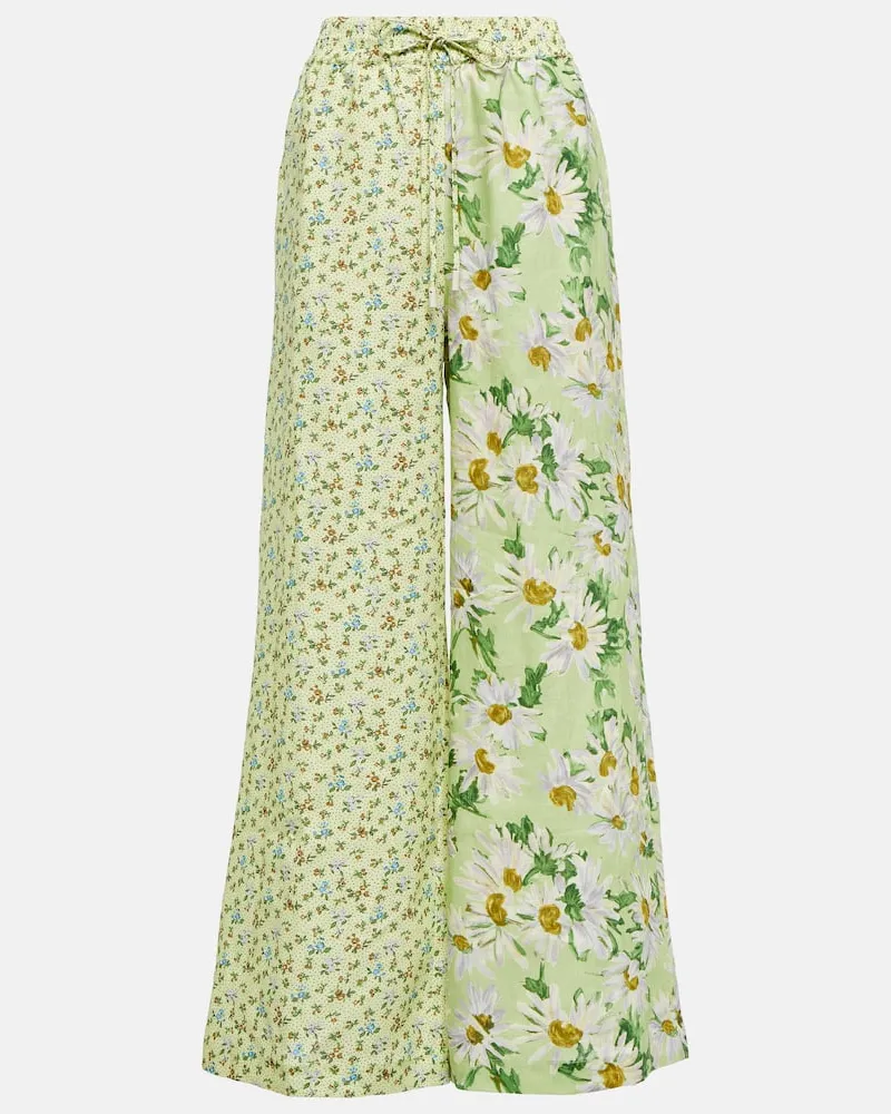 ALEMAIS Alémais Bedruckte Hose aus Leinen Grün