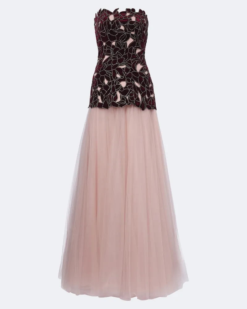 COSTARELLOS Verzierte Bustier-Robe Alessi aus Samt und Tüll Rosa