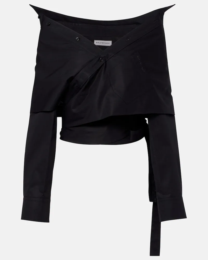 Balenciaga Off-Shoulder-Top aus Baumwollpopeline Schwarz