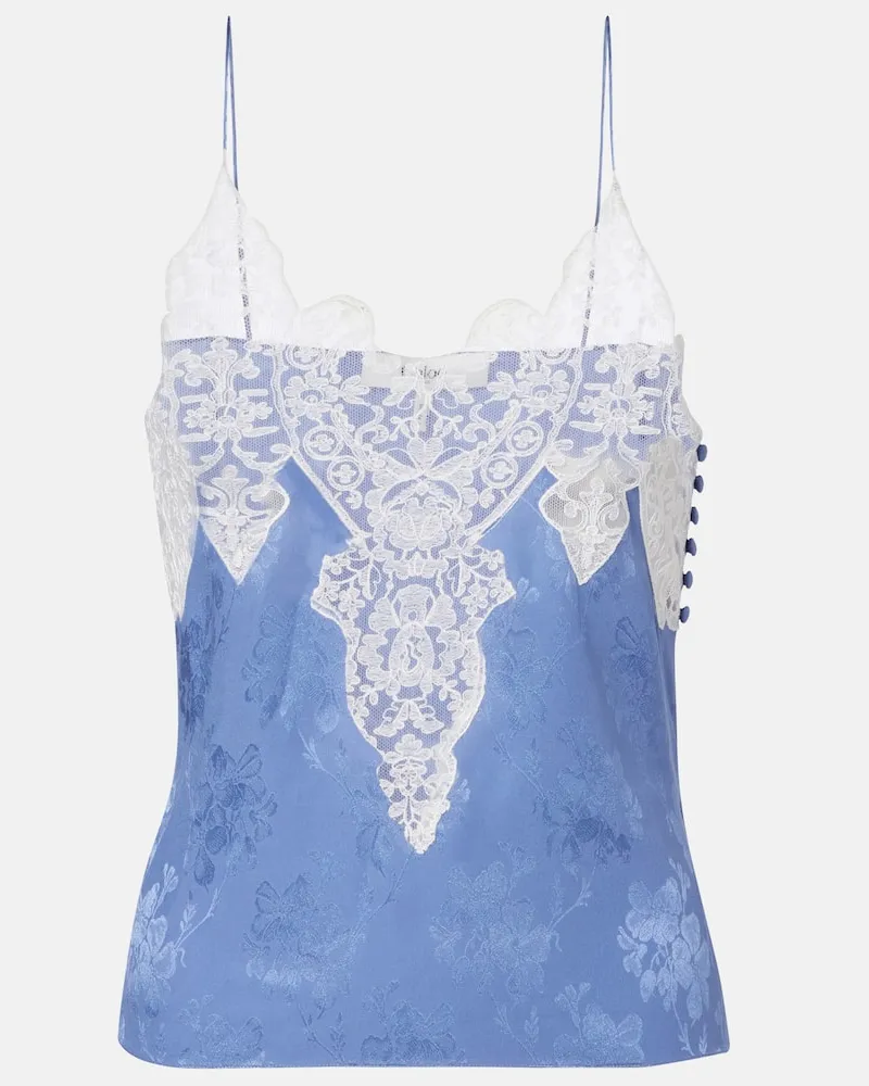 Chloé Chloé Top aus Seiden-Jacquard mit Spitze Blau