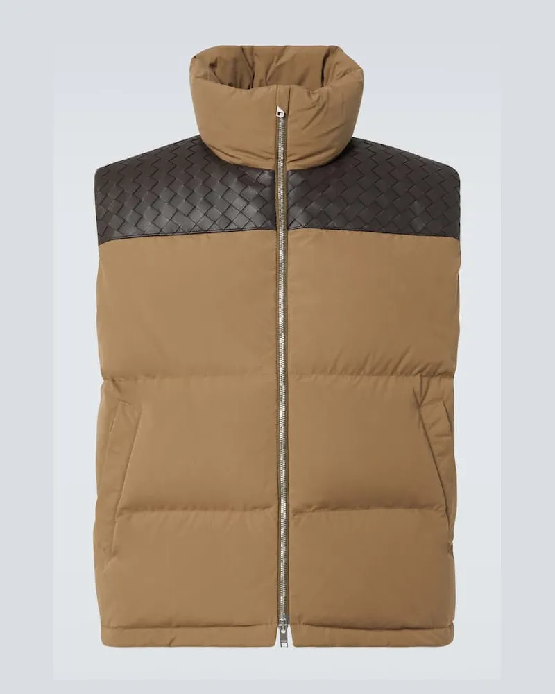 Bottega Veneta Daunenweste Intrecciato aus Baumwollpopeline Braun