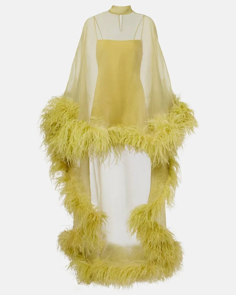 Taller Marmo Kaftan Daisy aus Organza mit Federn Gelb
