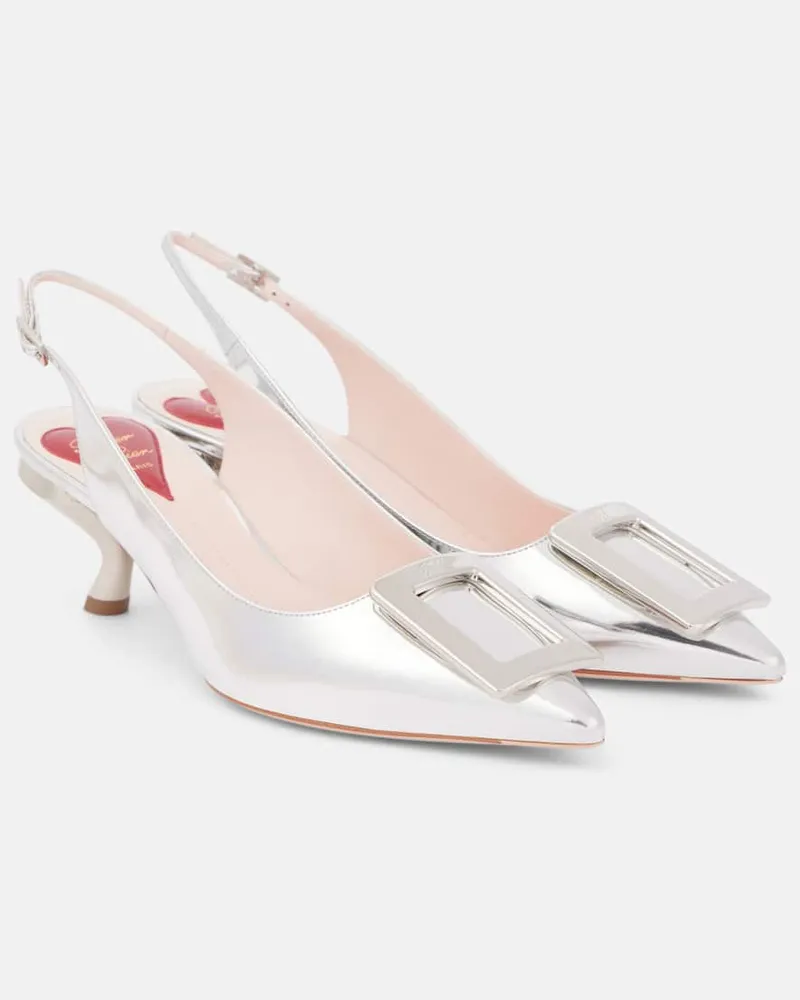 Roger Vivier Slingback-Pumps Virgule 55 aus Metallic-Leder Silber