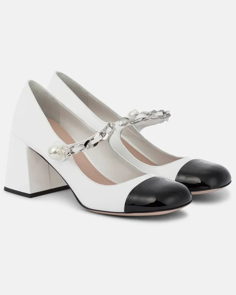Miu Miu Verzierte Mary-Jane-Pumps aus Leder Weiß