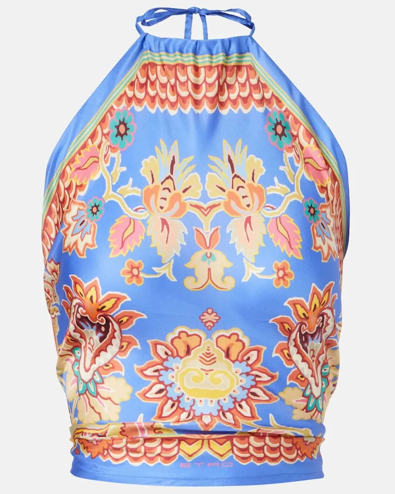 Etro Bedrucktes Top aus Seide Blau
