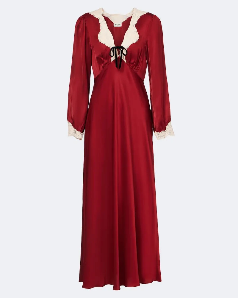 RIXO Maxikleid Larah aus Satin mit Spitze Rot