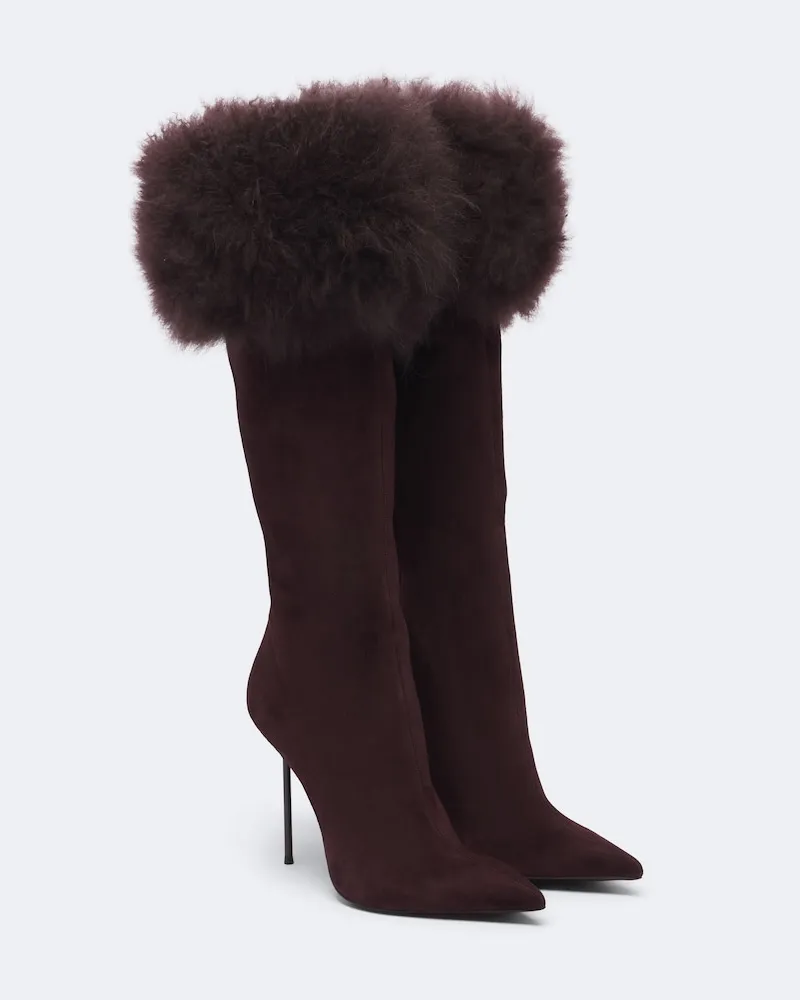 Paris Texas Stiefel Lidia aus Veloursleder Burgunderrot