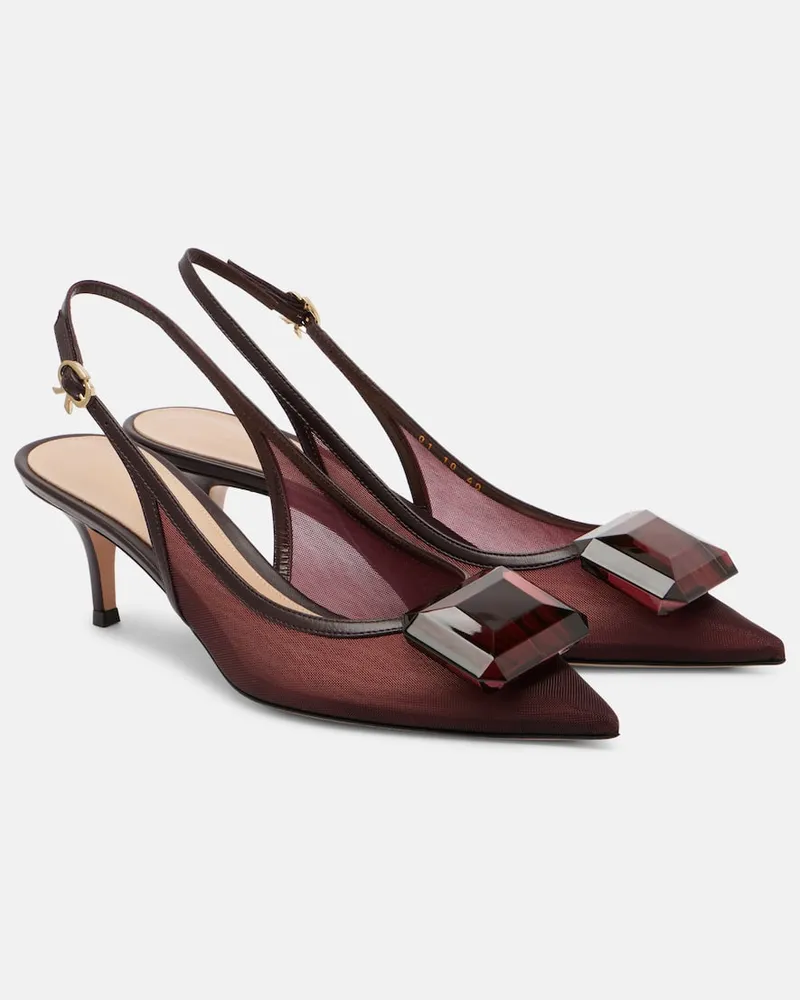 Gianvito Rossi Slingback-Pumps 55 aus Mesh und Leder Burgunderrot