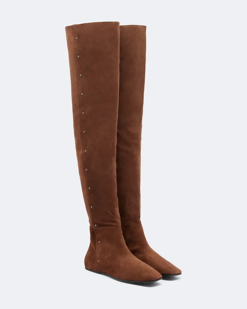 Max Mara Verzierte Overknee-Stiefel aus Veloursleder Braun