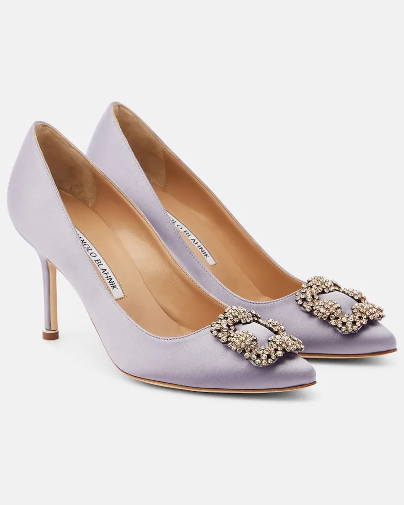 Manolo Blahnik Pumps Hangisi 90 aus Satin mit Kristallen Violett