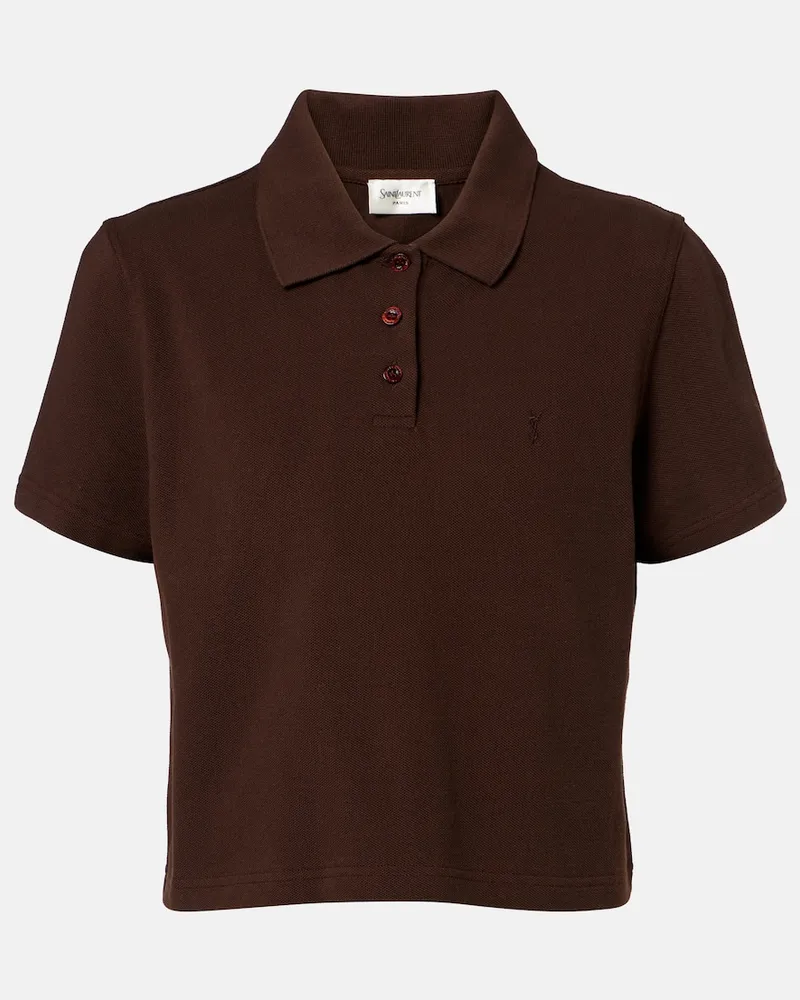 Saint Laurent Polohemd Cassandre aus Baumwoll-Piqué Braun
