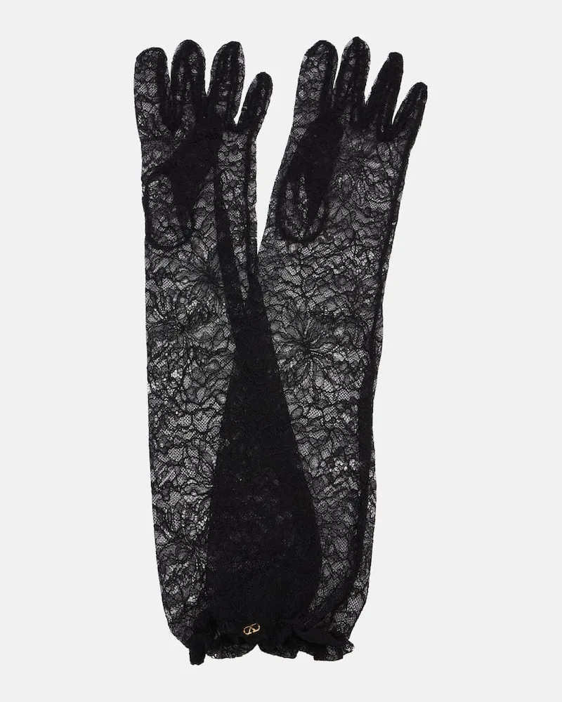 Valentino Garavani Handschuhe VLogo aus Spitze Schwarz