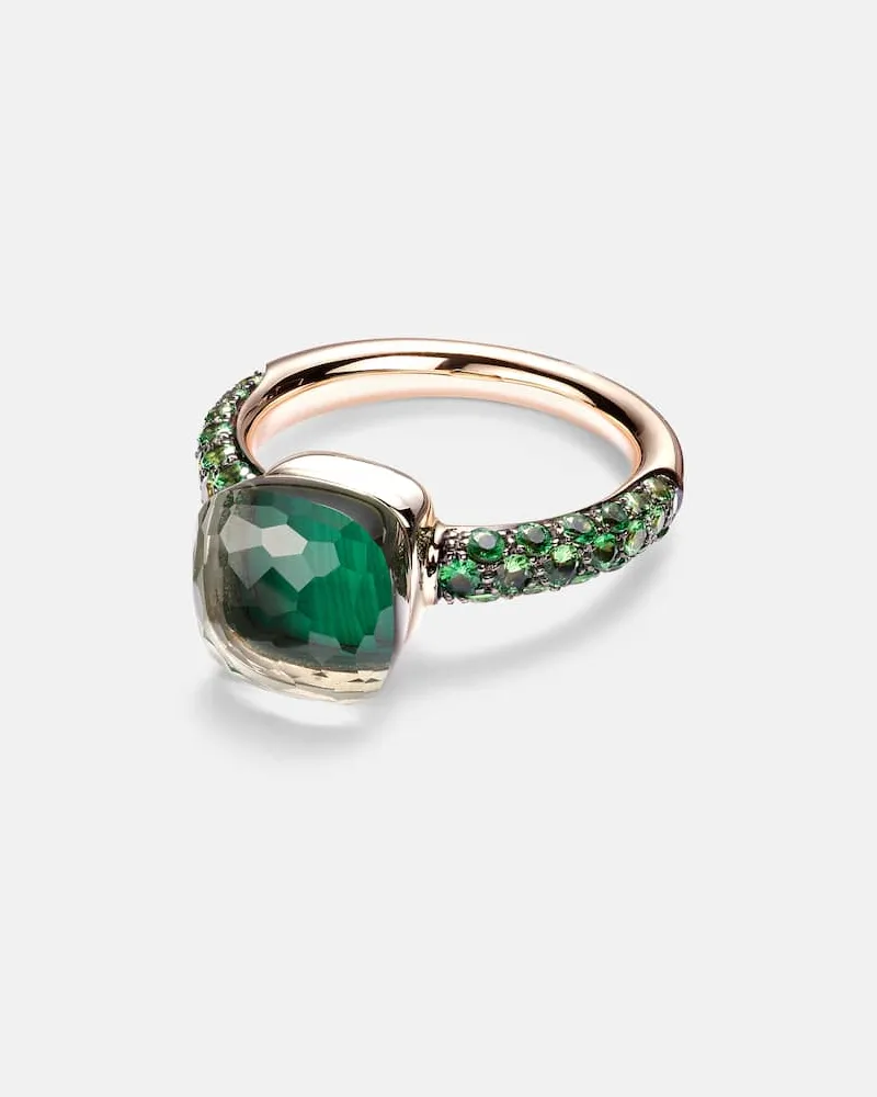 Pomellato Ring Nudo Classic aus 18kt Rosé- und Weißgold mit Edelsteinen Grün