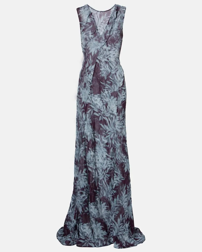 Dries van Noten Bedruckte Robe aus Chiffon Burgund