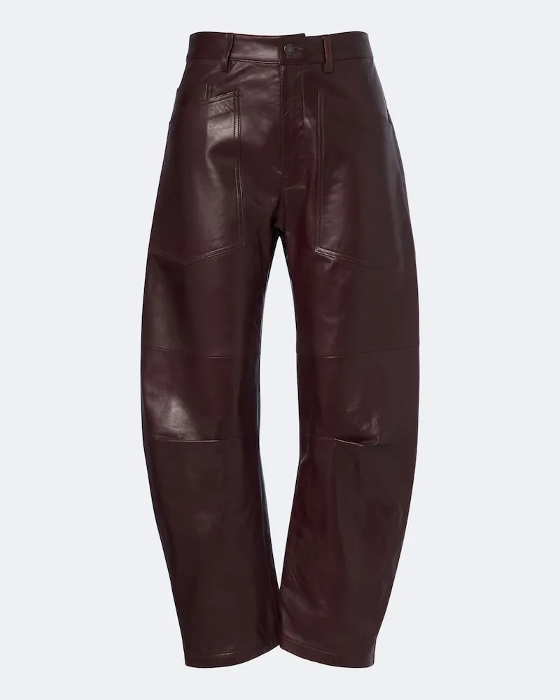 Nili Lotan Barrel-Leg-Hose Shon aus Leder Burgunderrot