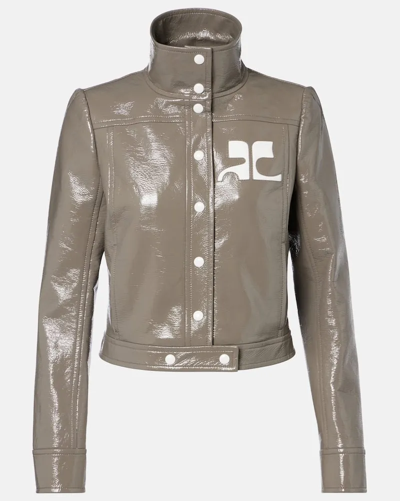 Courrèges Courrèges Bestickte Cropped-Jacke aus Vinyl Grau