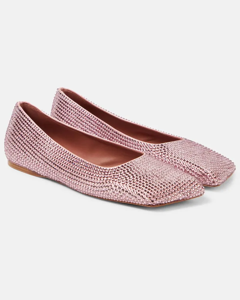Amina Muaddi Ballerinas Ane aus Satin mit Kristallen Rosa