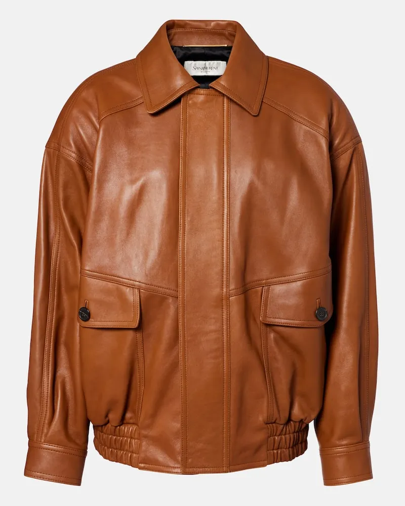 Saint Laurent Oversize-Lederjacke Braun