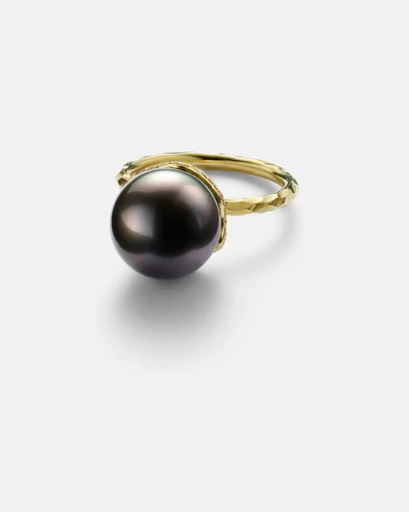 Octavia Elizabeth Ring Orb aus 18kt Gelbgold mit Diamanten und Tahitiperle Gold