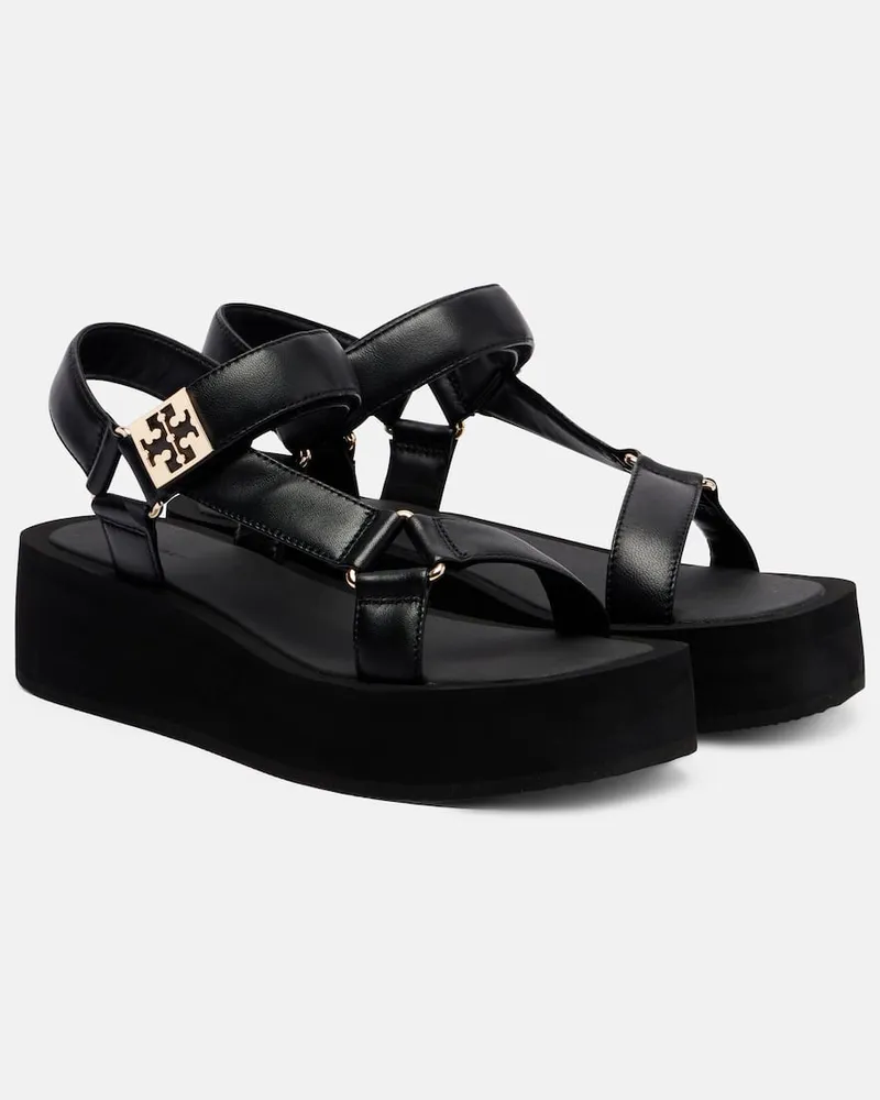 Tory Burch Plateausandalen Mellow aus Leder Schwarz
