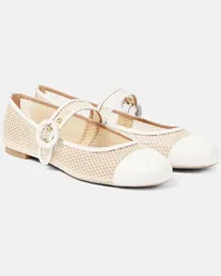 Aquazzura Mary-Jane-Ballerinas Solstice aus Mesh und Leder Weiss