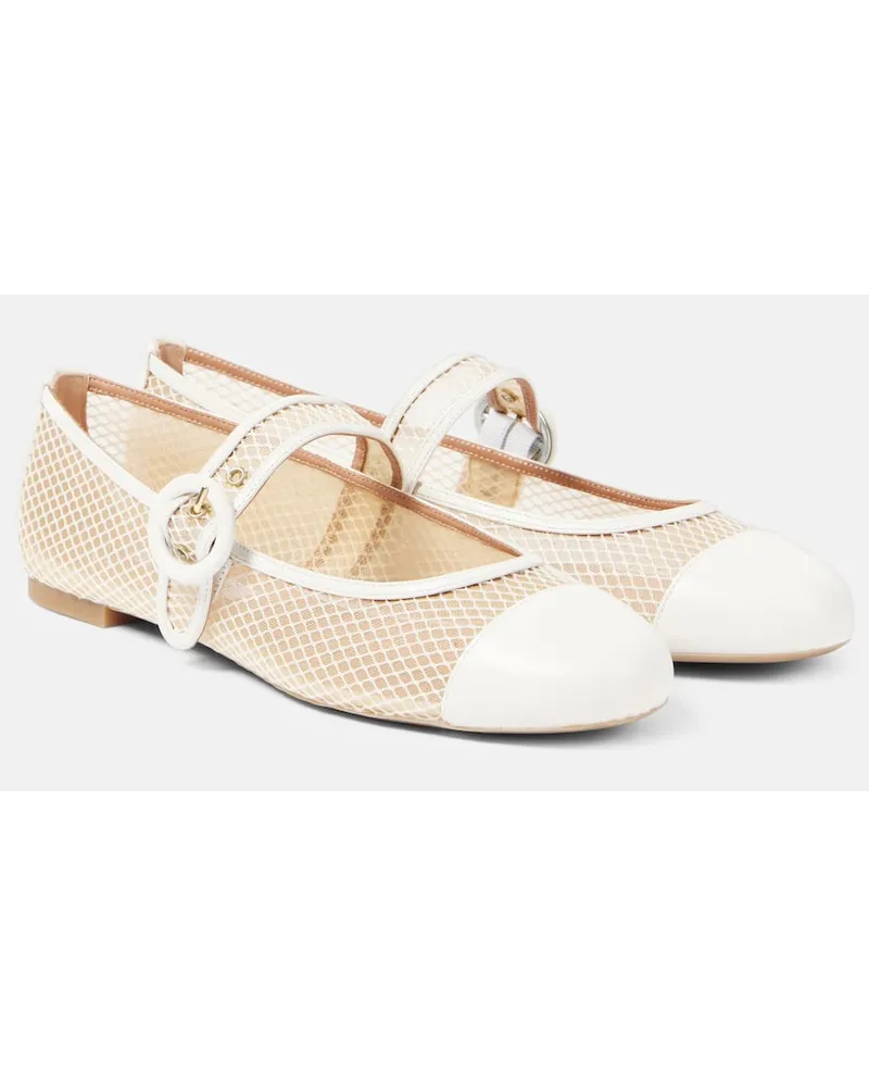 Aquazzura Mary-Jane-Ballerinas Solstice aus Mesh und Leder Weiss