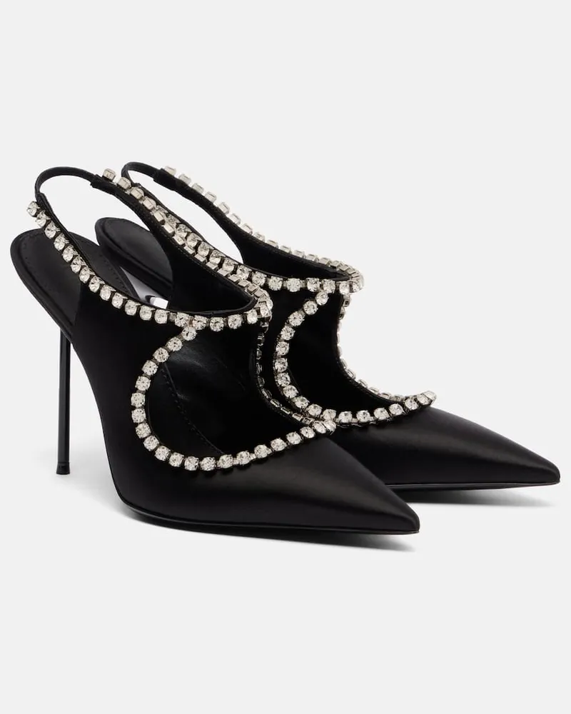 Paris Texas Slingback-Pumps Lidia 105 aus Satin mit Kristallen Schwarz