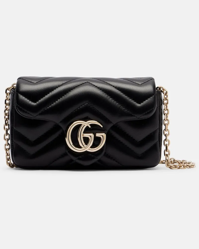 Gucci Schultertasche GG Marmont Mini aus Leder Schwarz