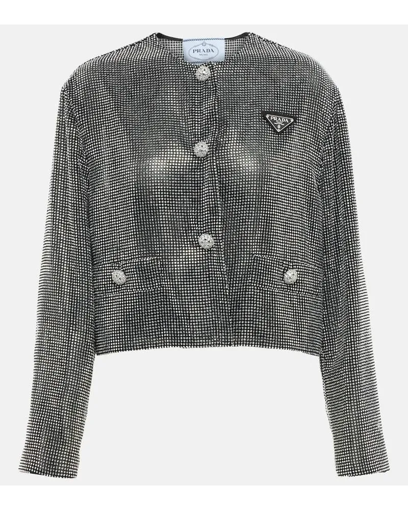 Prada Cropped-Jacke mit Kristallen Metallic