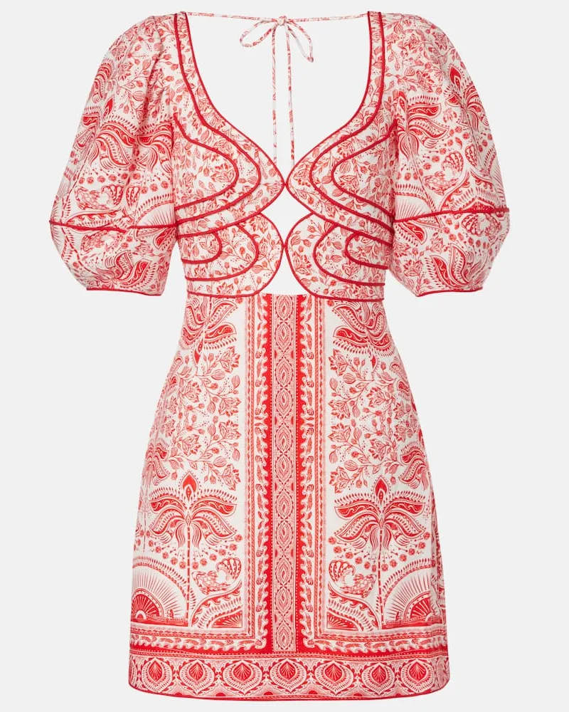 FARM Rio Bedrucktes Minikleid aus einem Leinengemisch Rot