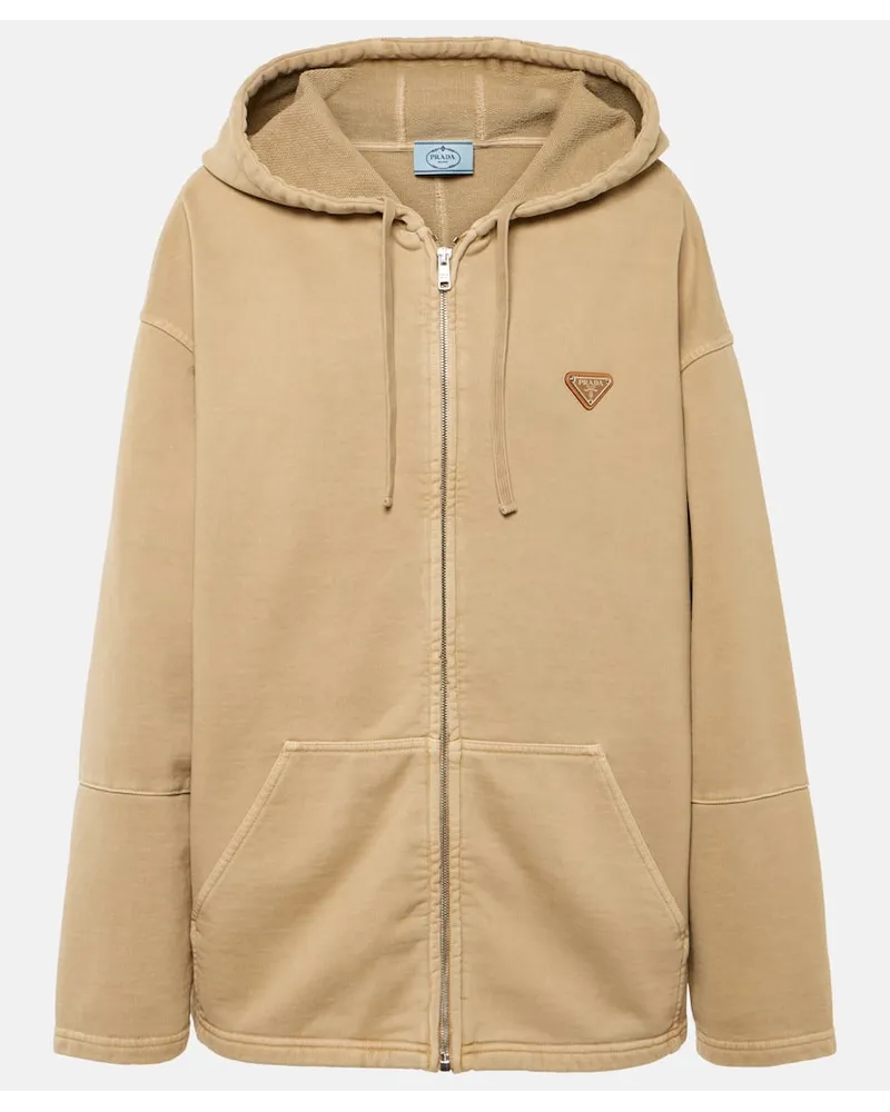 Prada Oversize-Kapuzenjacke aus Baumwolle Beige
