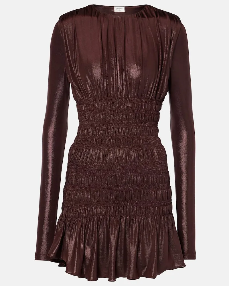 Saint Laurent Minikleid aus Lamé Burgunderrot