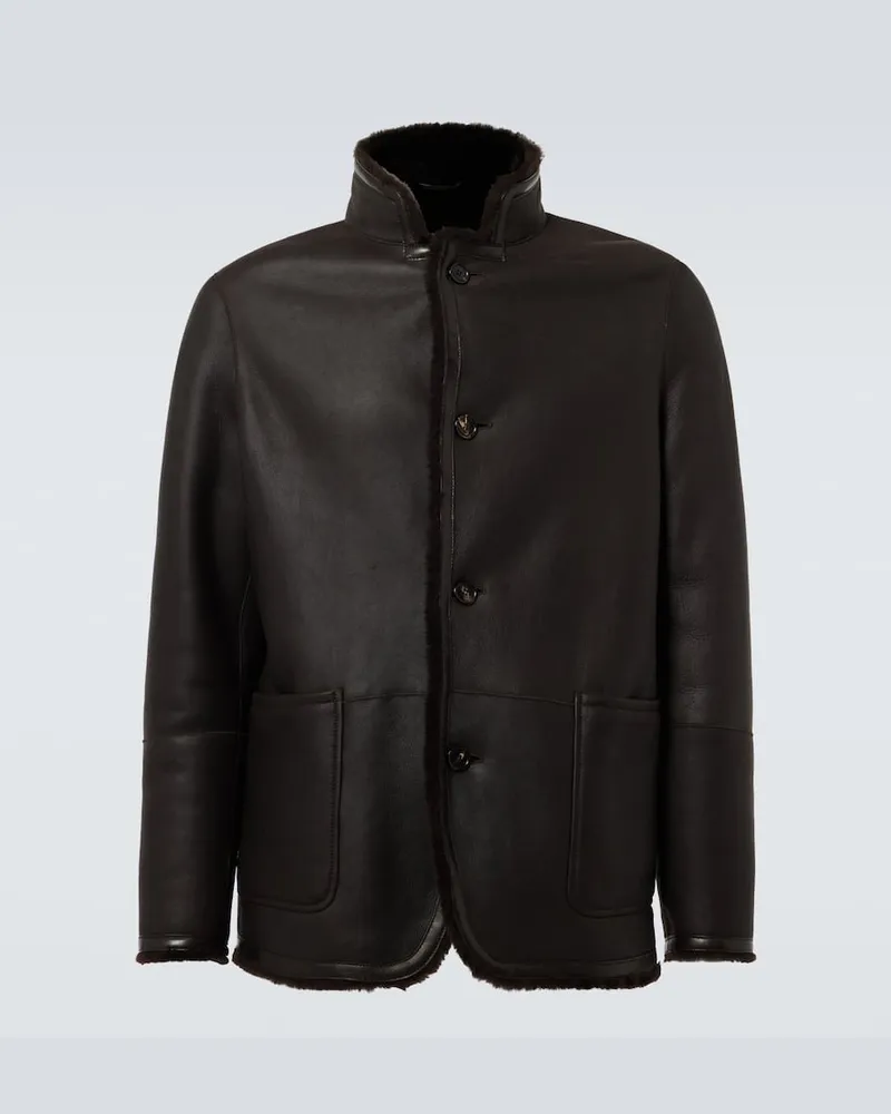 Loro Piana Lederjacke mit Shearling Braun