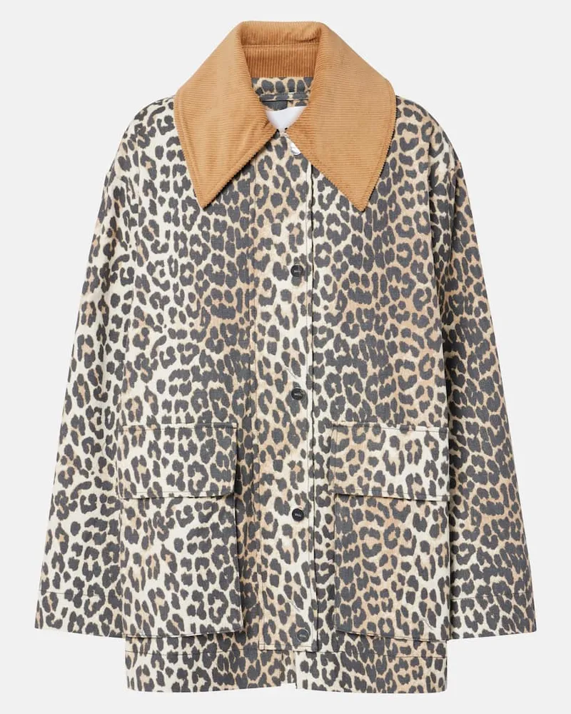 Ganni Bedruckte Jacke aus Canvas Braun