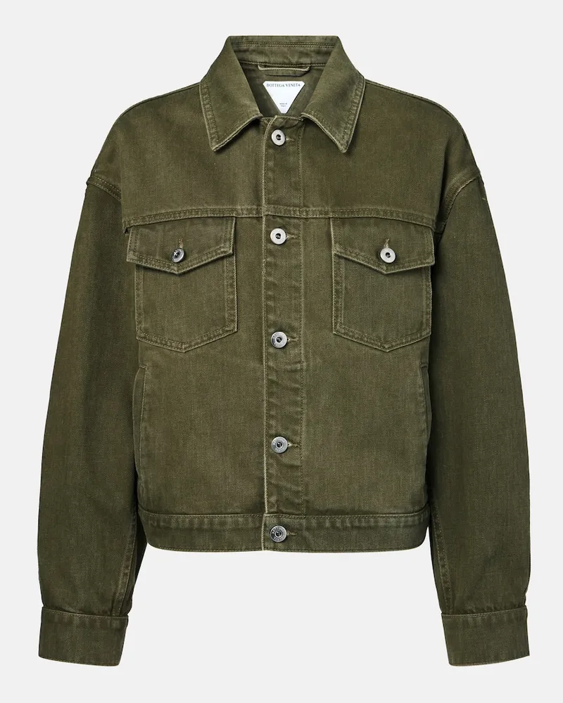 Bottega Veneta Jeansjacke mit Veloursleder Grün