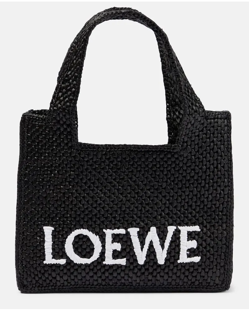 Loewe Tote Font Mini aus Raffiabast Schwarz