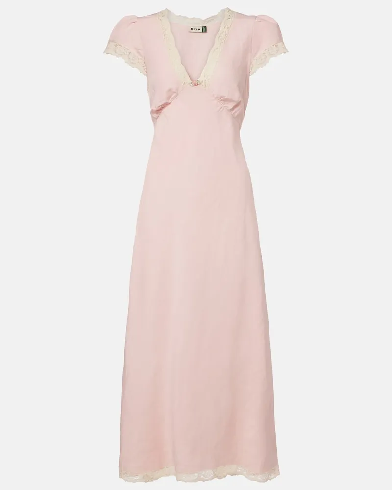 RIXO Midikleid Clarice aus einem Leinengemisch mit Spitze Rosa