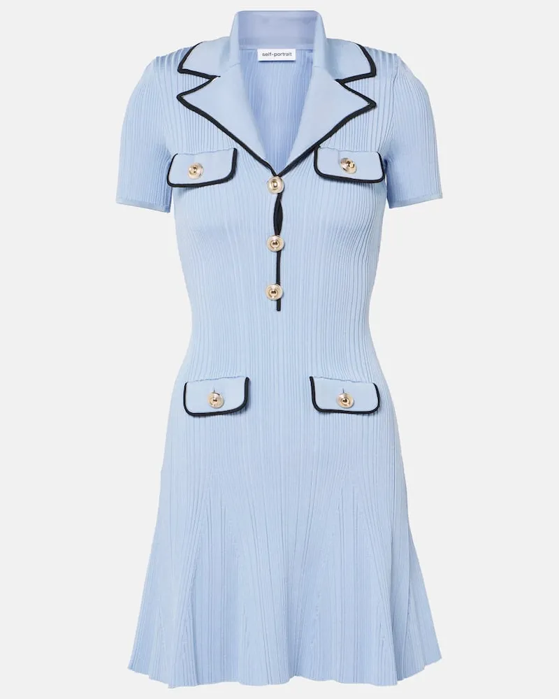 Self-Portrait Minikleid aus Rippstrick Blau